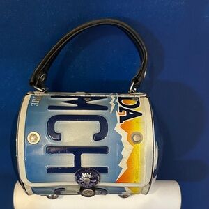 Vintage Little Earth Rare Nevada License Plate Metal Barrel Purse Handbag